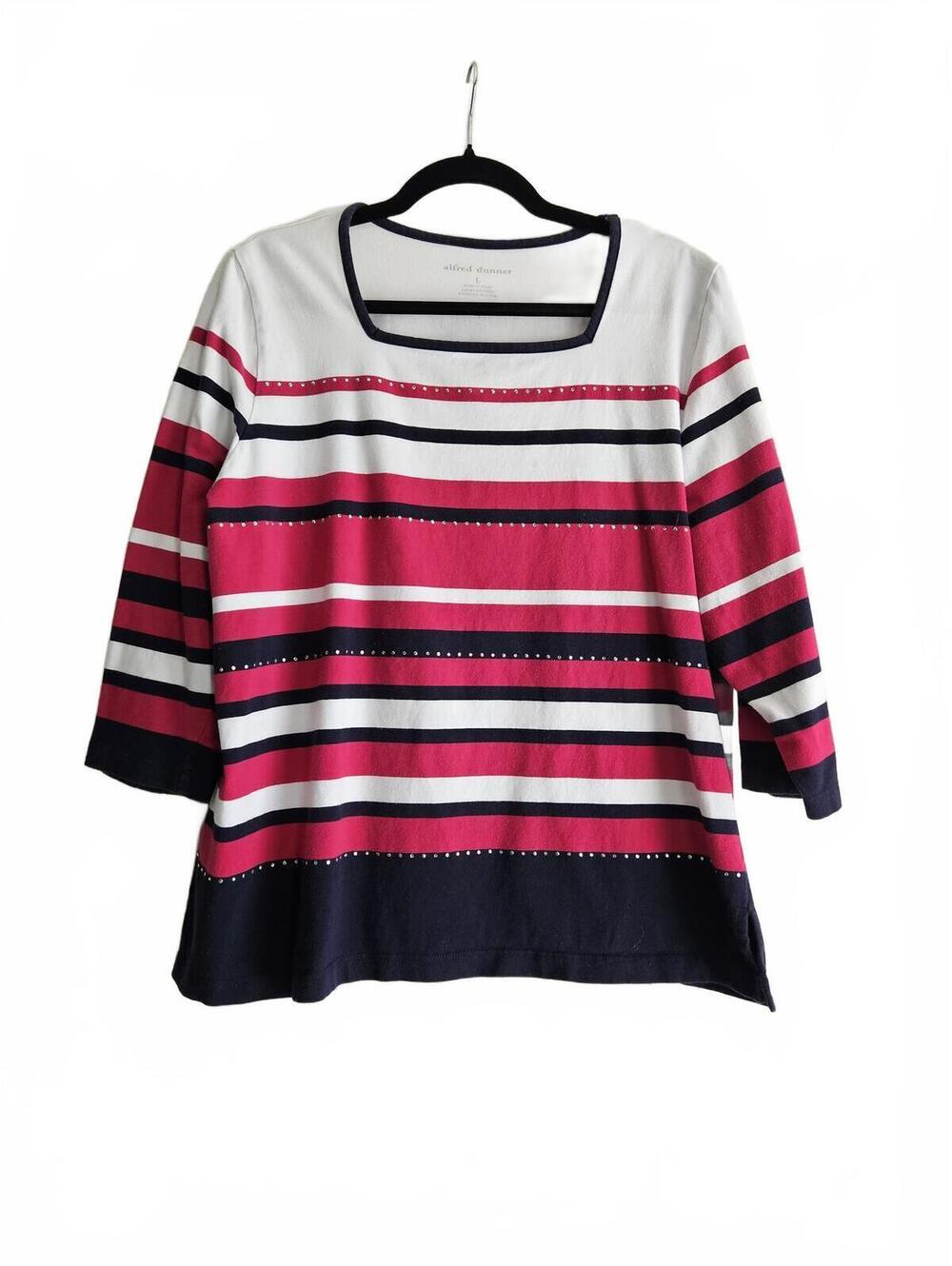Alfred Dunner Women's Striped 3/4 Sleeve Top Size L